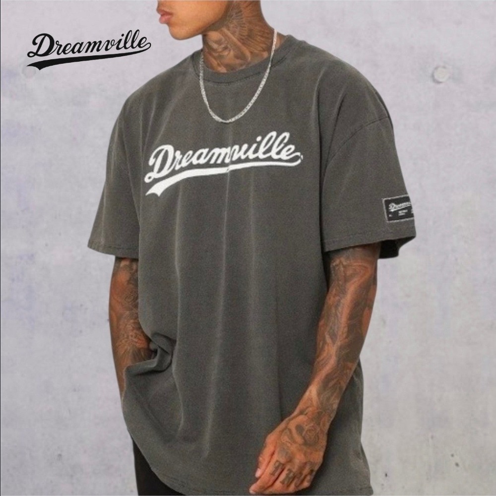 Dreamville Unisex Oversized Vintage Inspired Distressed Tee Faded Black XXL